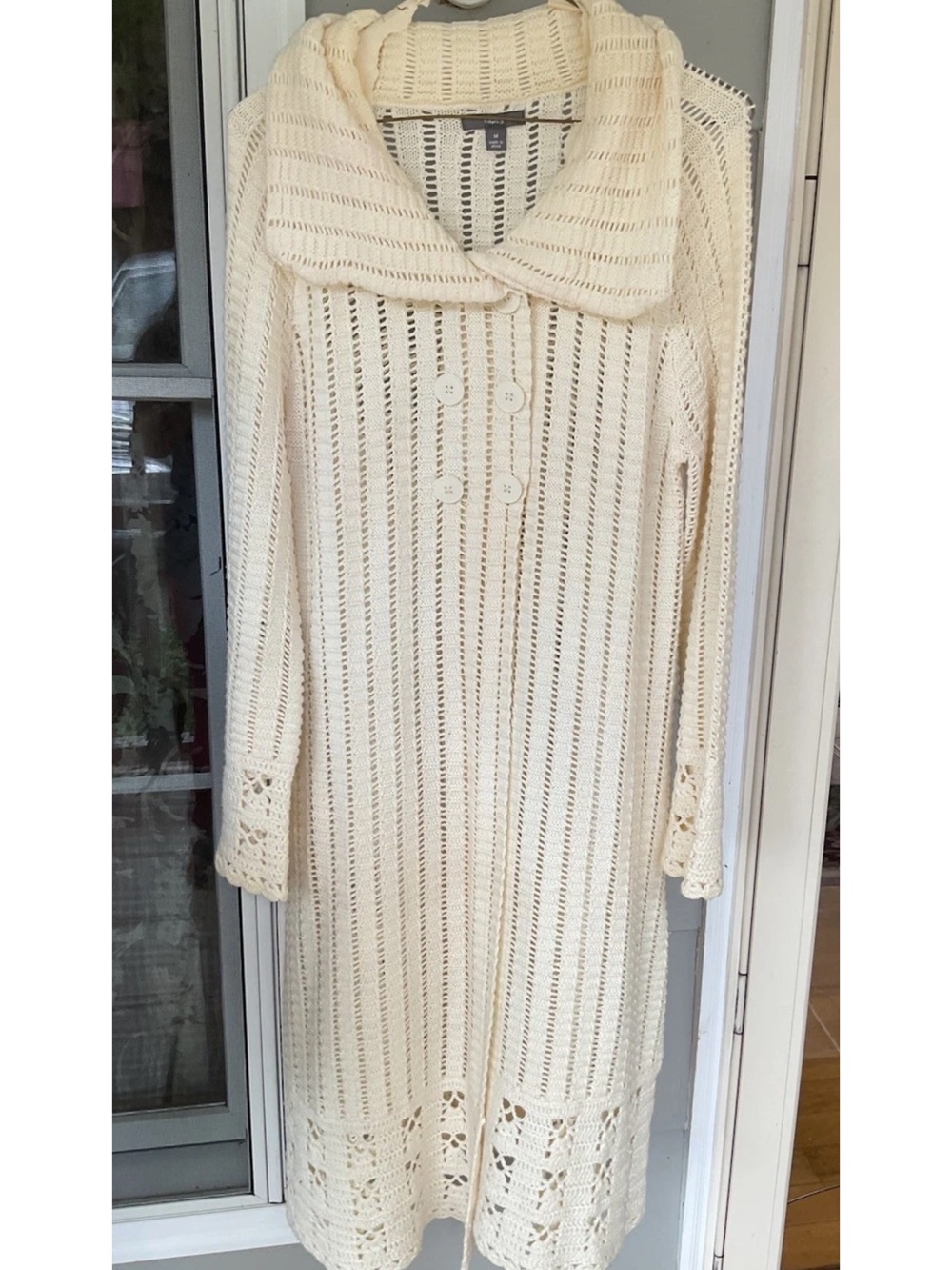 Apt. 9 Cream Open-Weave Long Cardigan Dress sweater size medium women Euc